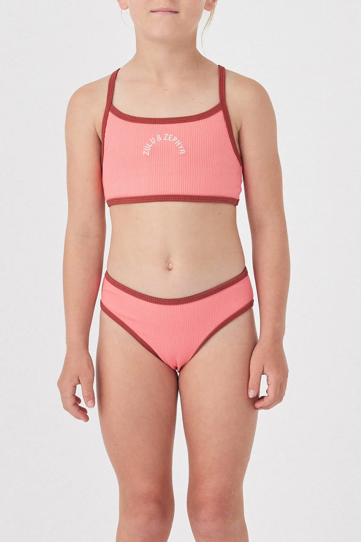 Mini Rib Logo Bikini Top - Coral