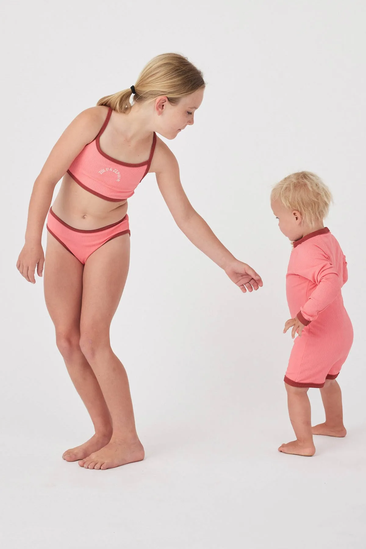 Mini Rib Logo Bikini Top - Coral