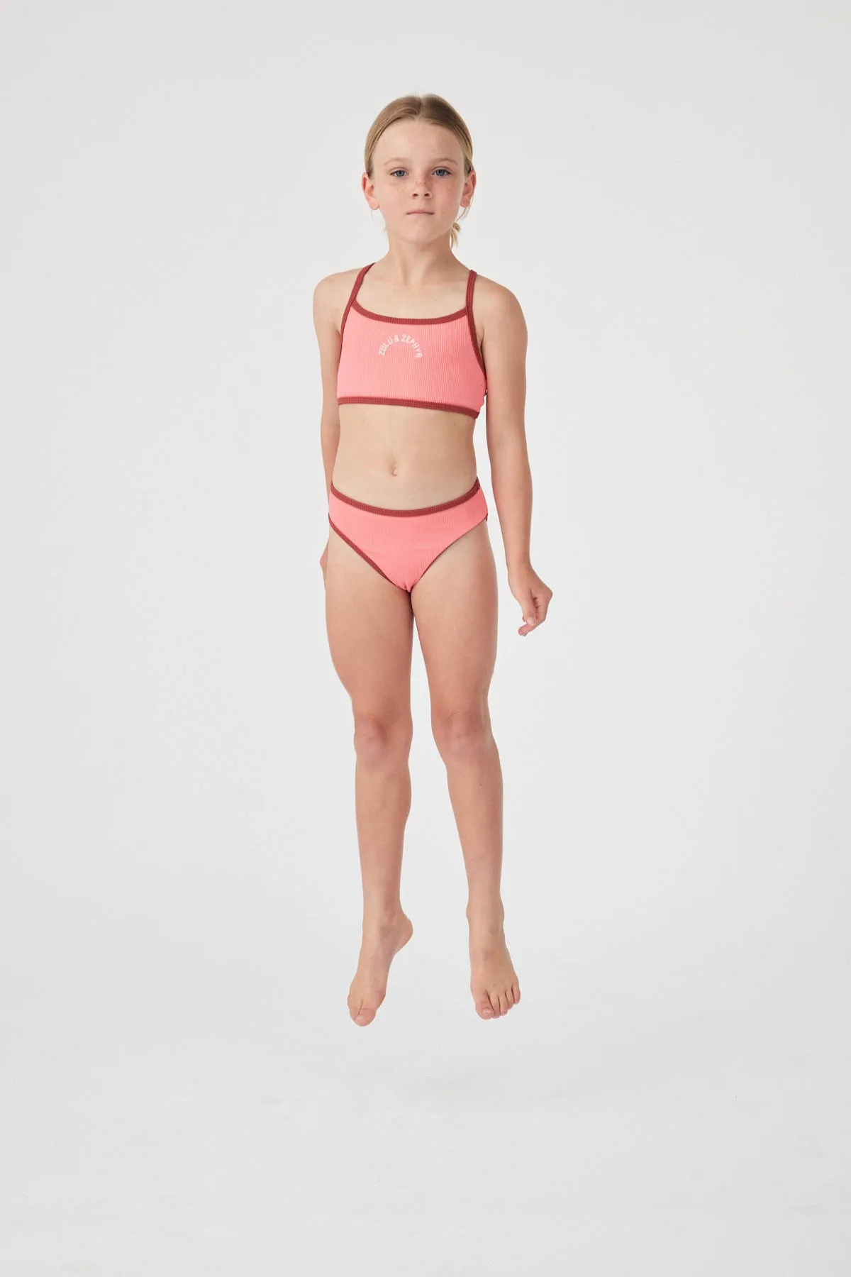 Mini Rib Logo Bikini Top - Coral