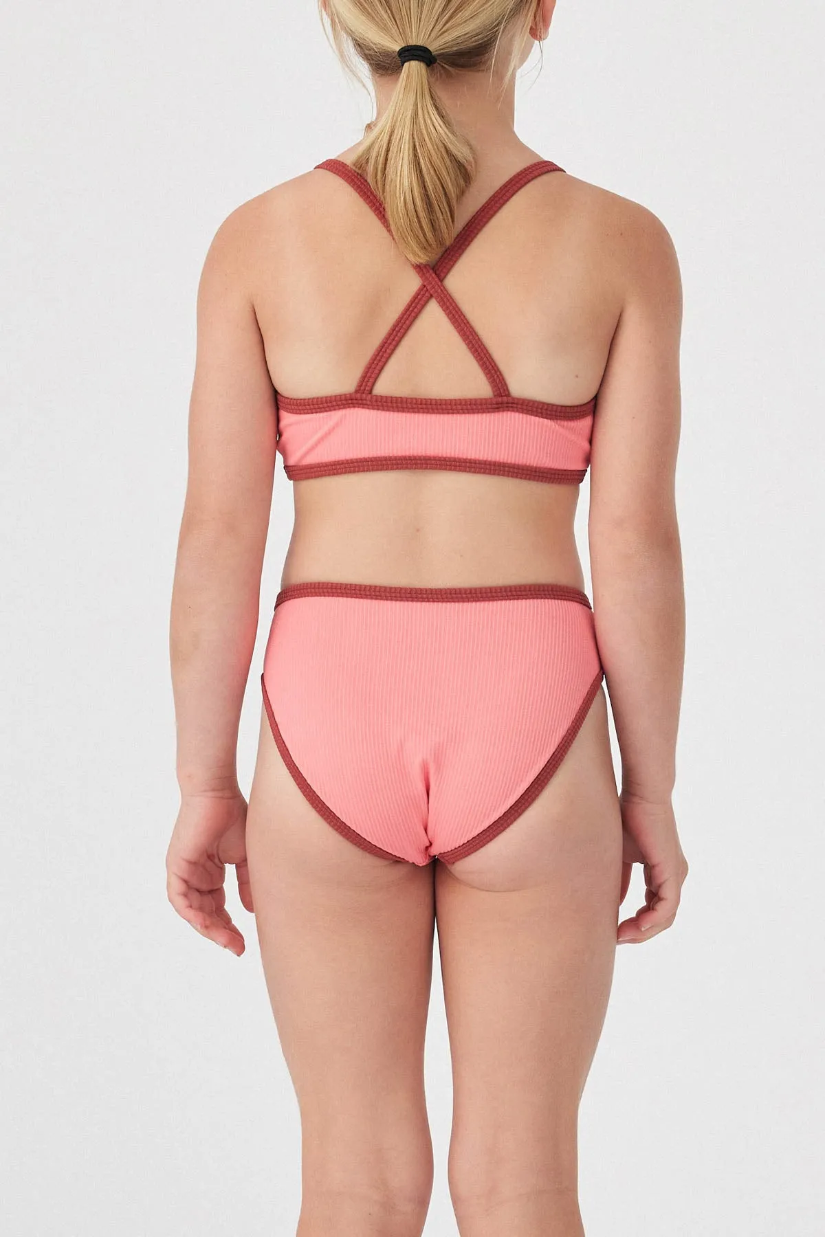 Mini Rib Logo Bikini Top - Coral