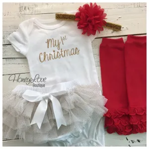 My 1st Christmas 4 piece Set - White, Gold and Red