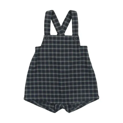 Navy Plaid Suspender Shorts