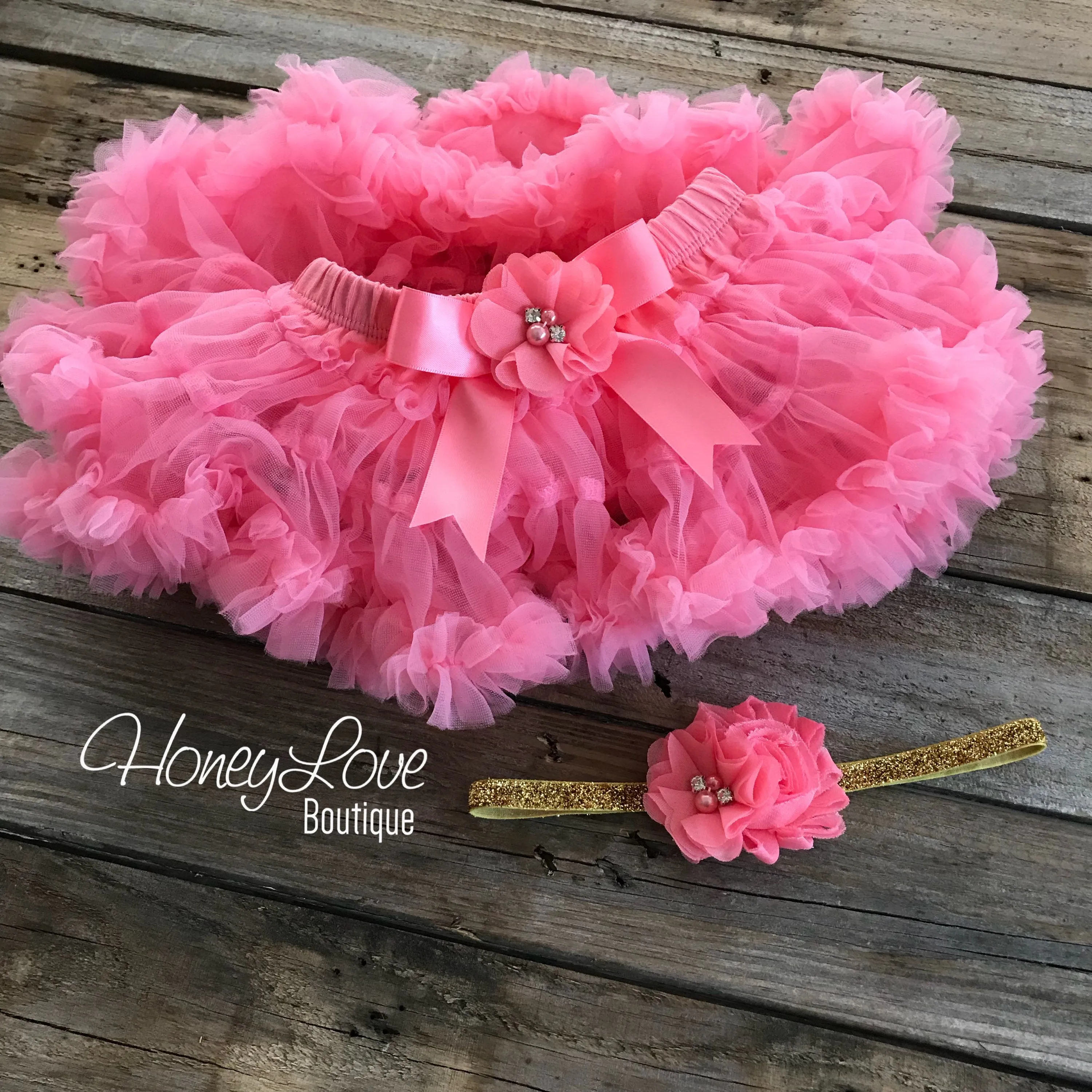 One - Birthday Outfit - Gold glitter and Coral Pink - embellished pettiskirt