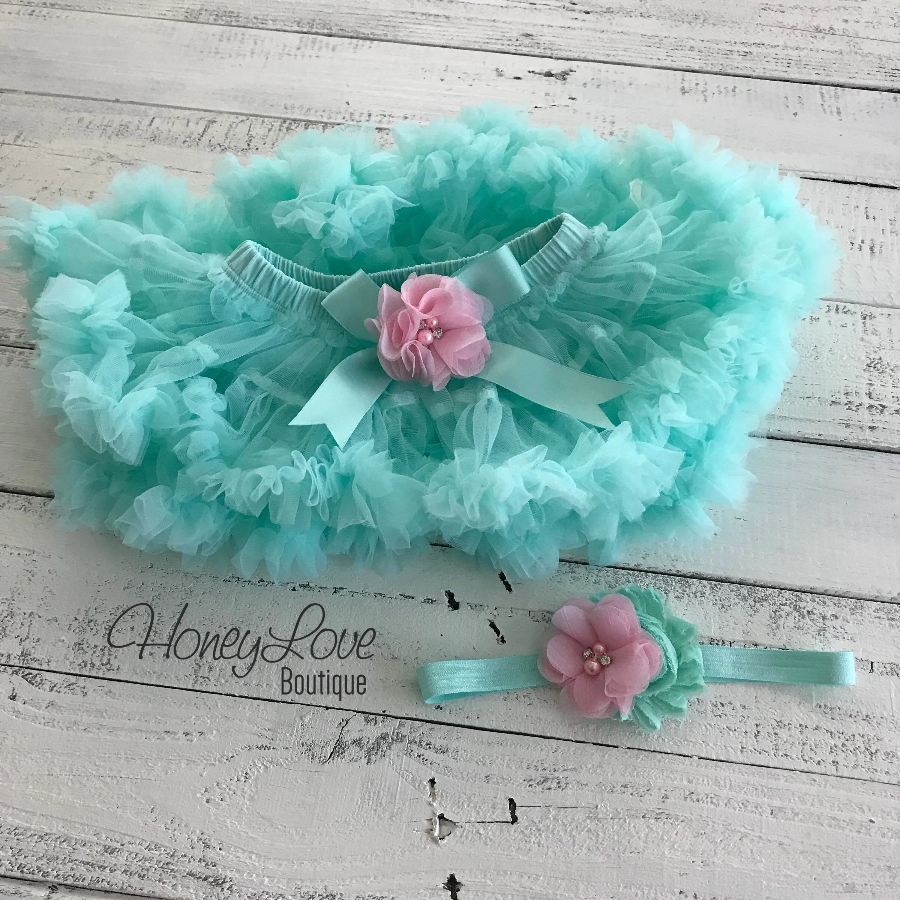 One - Birthday Outfit - Mint/Aqua, Light Pink and Silver/Gold glitter - embellished pettiskirt