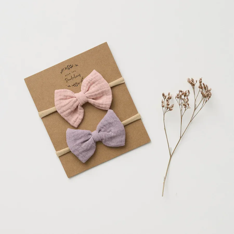 Organic Muslin Bows - Lilac & Blush