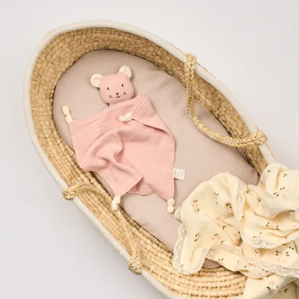 Organic Muslin Lovey Bear - Blush with Milk Ears