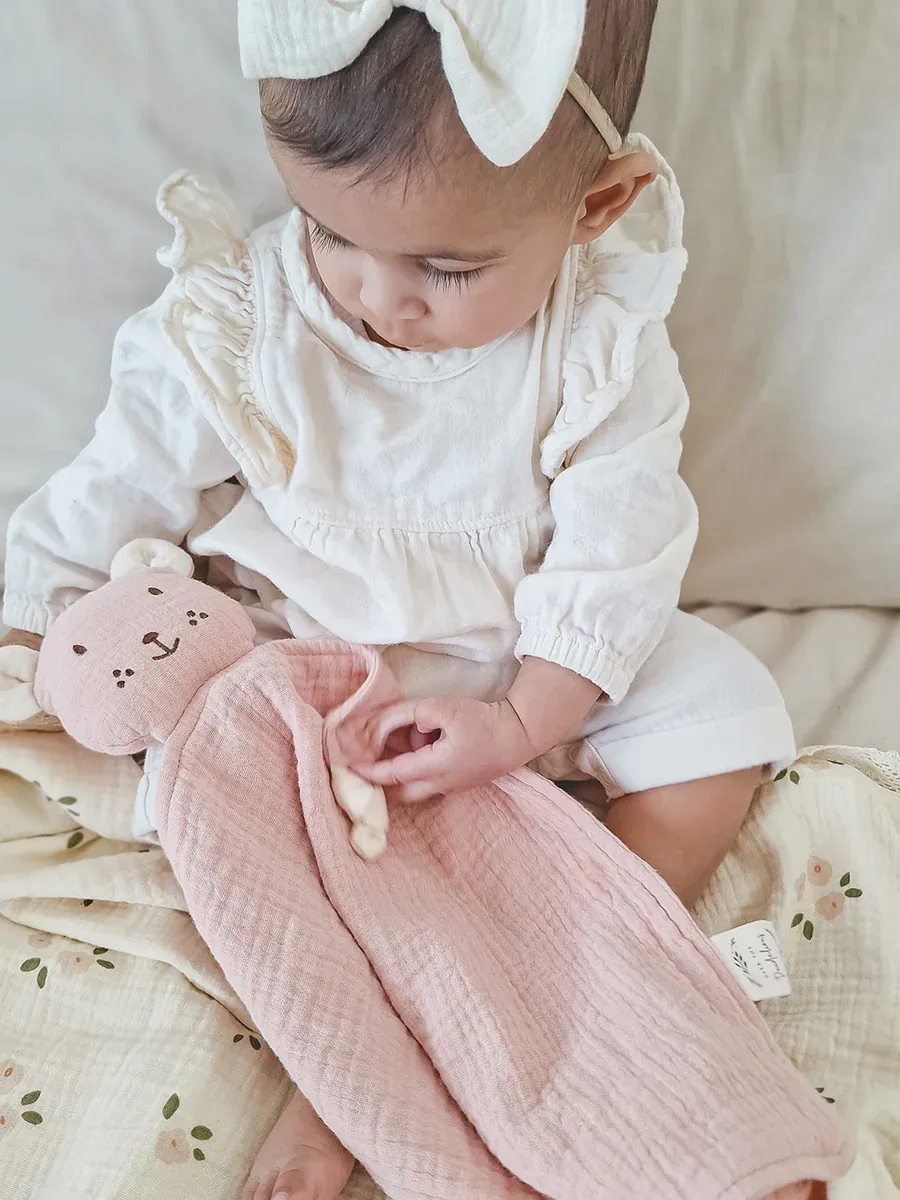 Organic Muslin Lovey Bear - Blush with Milk Ears