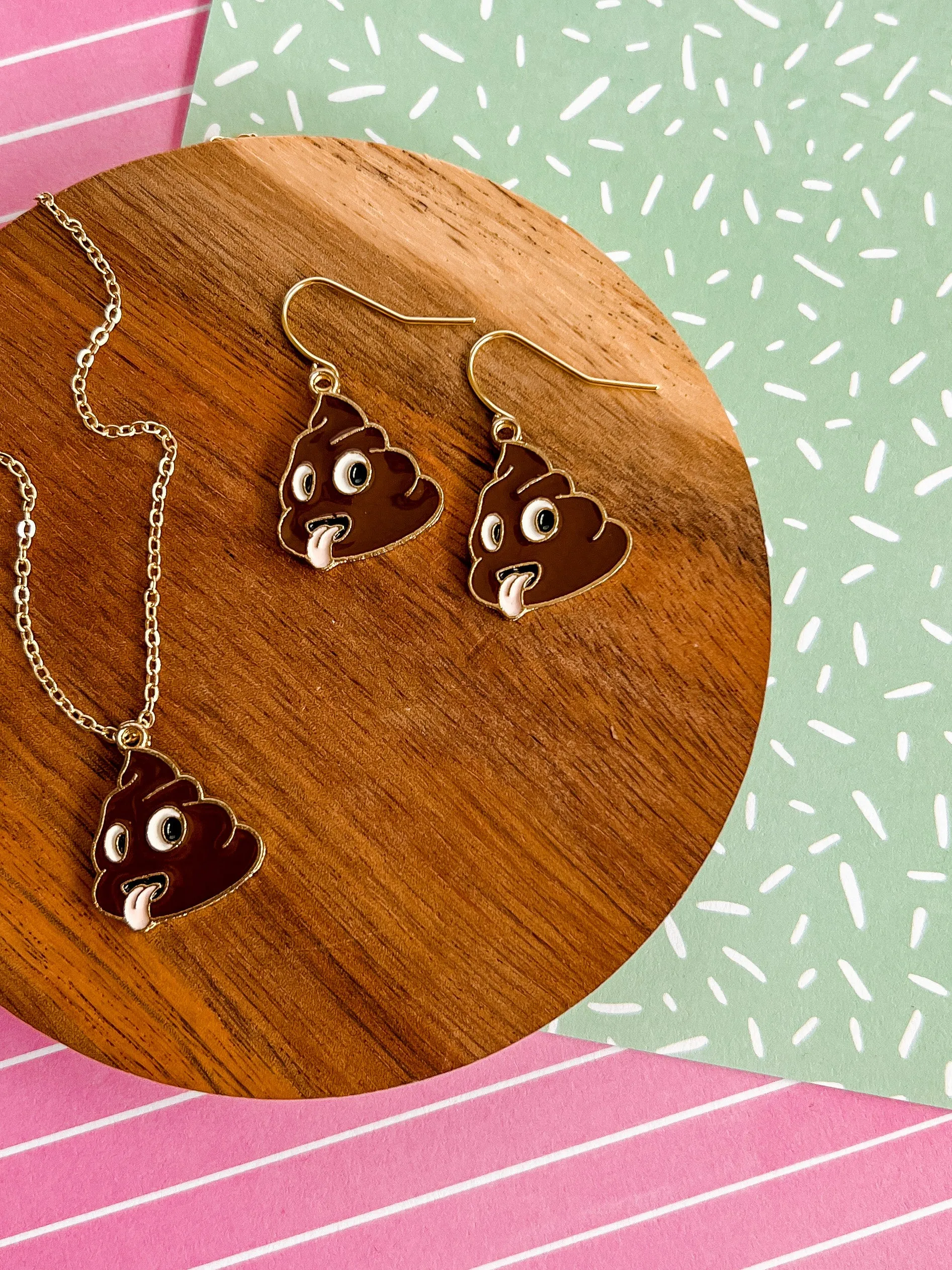 Poop Emoji Necklace and Earrings