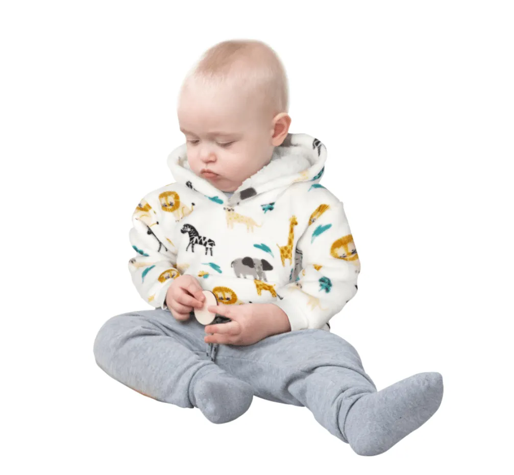 Safari & Sloth Infant Hooded Blanket with Pocket for Toddlers Ages 0-2 Warm Unisex Loungewear by Daisy Dreamer