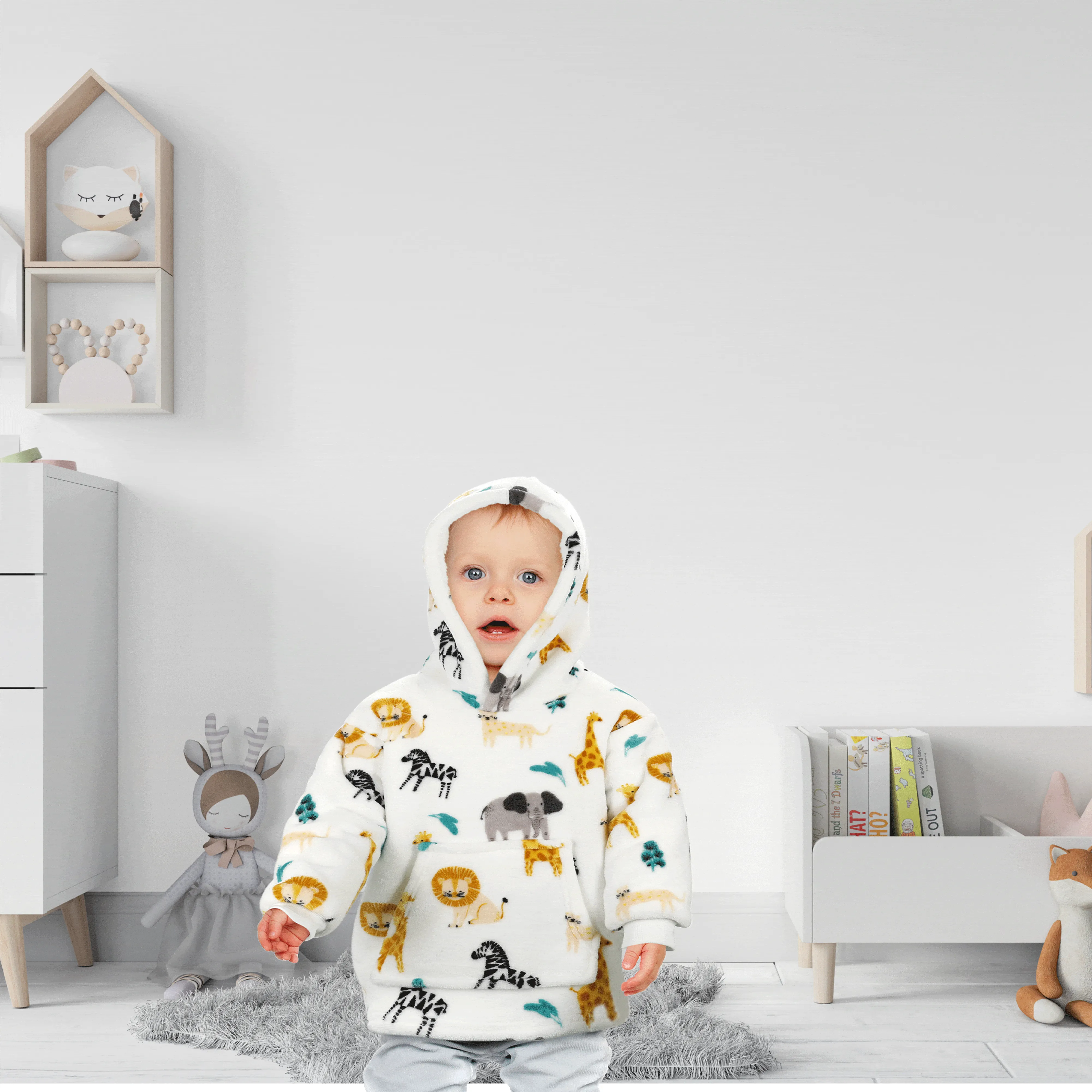 Safari & Sloth Infant Hooded Blanket with Pocket for Toddlers Ages 0-2 Warm Unisex Loungewear by Daisy Dreamer