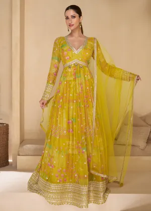 Sequins Work Embroidered Yellow Wedding Anarkali Gown