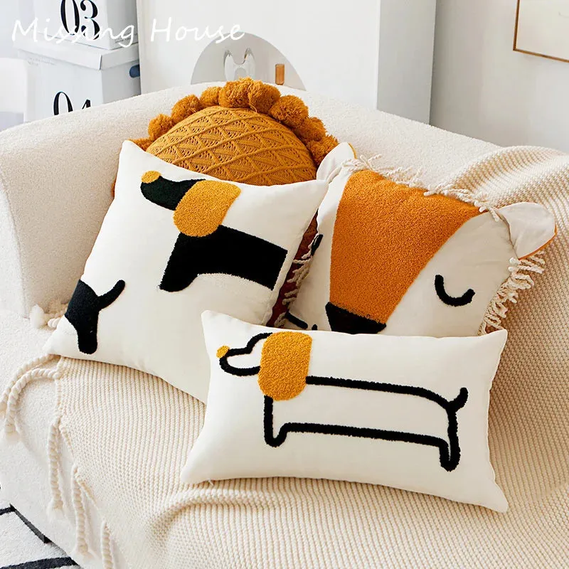 SINOTAO  -  Cartoon Sausage Dog Embroidered Cushion Cover Pillow Cover for Sofa Bedroom For Kids Child Gift Cosplay