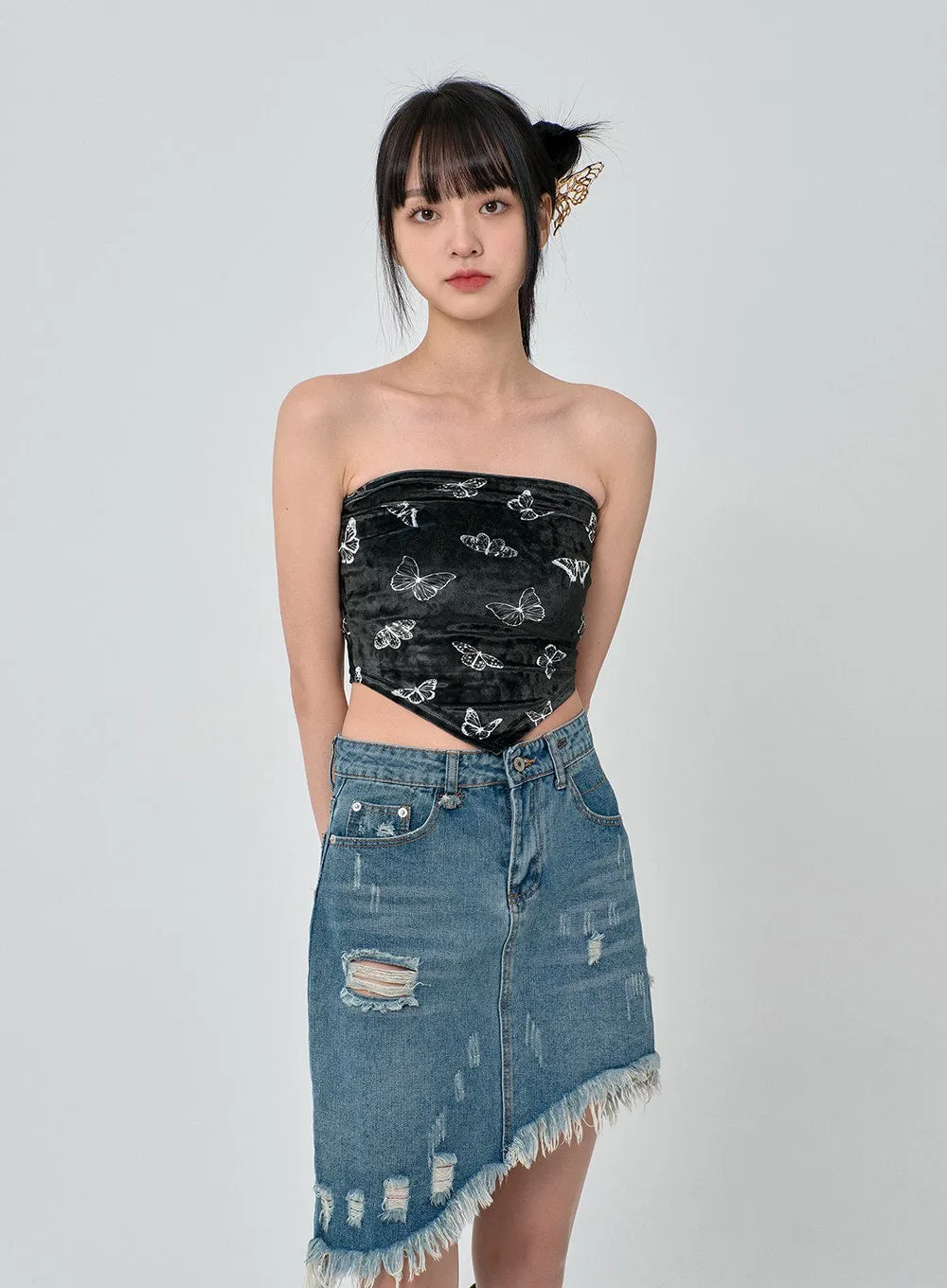 Velvet Butterfly Sleeveless Crop Top BN22