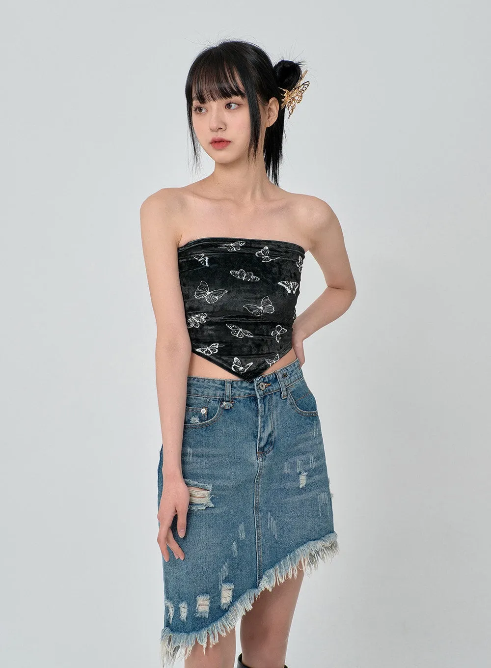 Velvet Butterfly Sleeveless Crop Top BN22