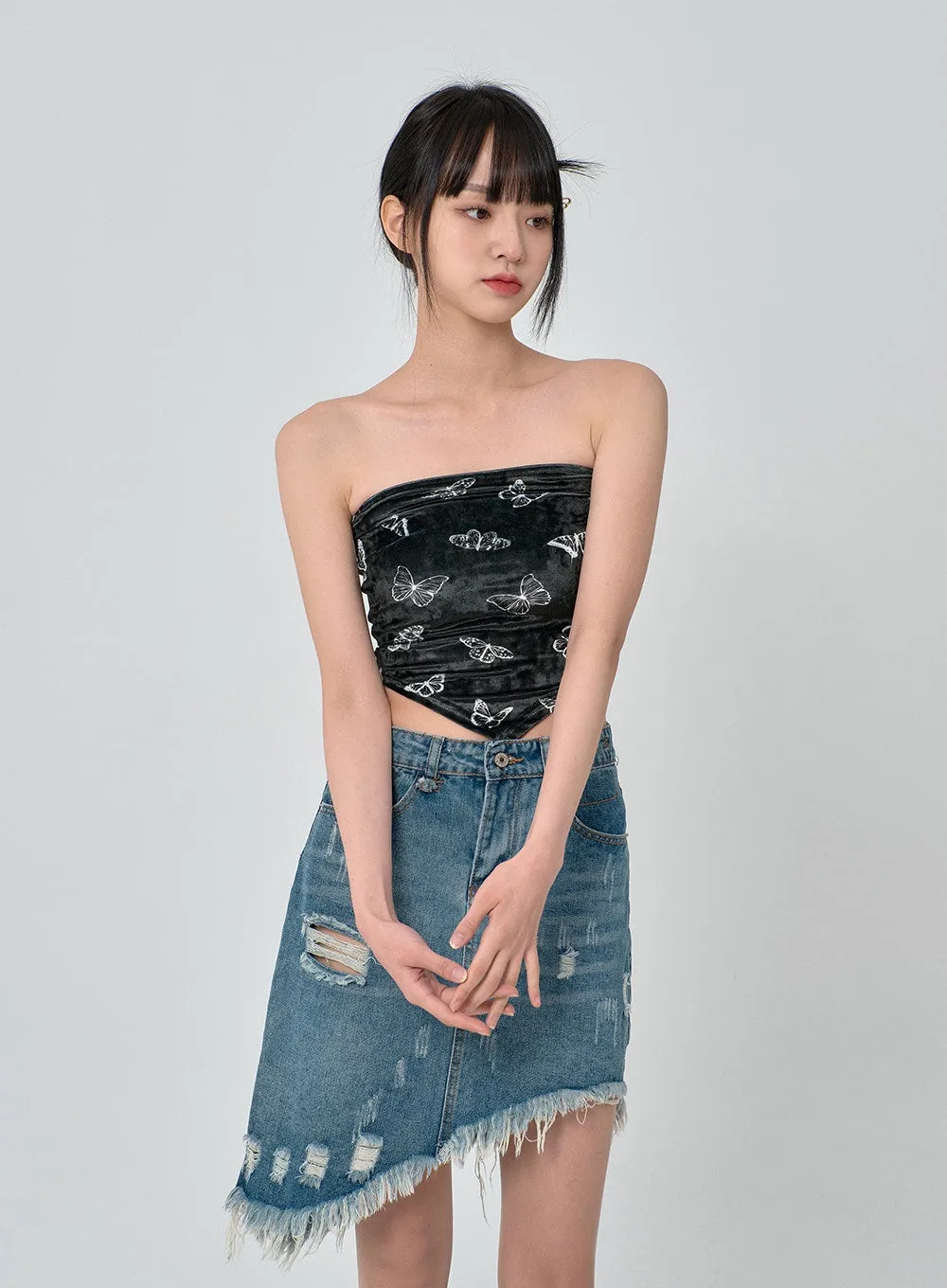 Velvet Butterfly Sleeveless Crop Top BN22