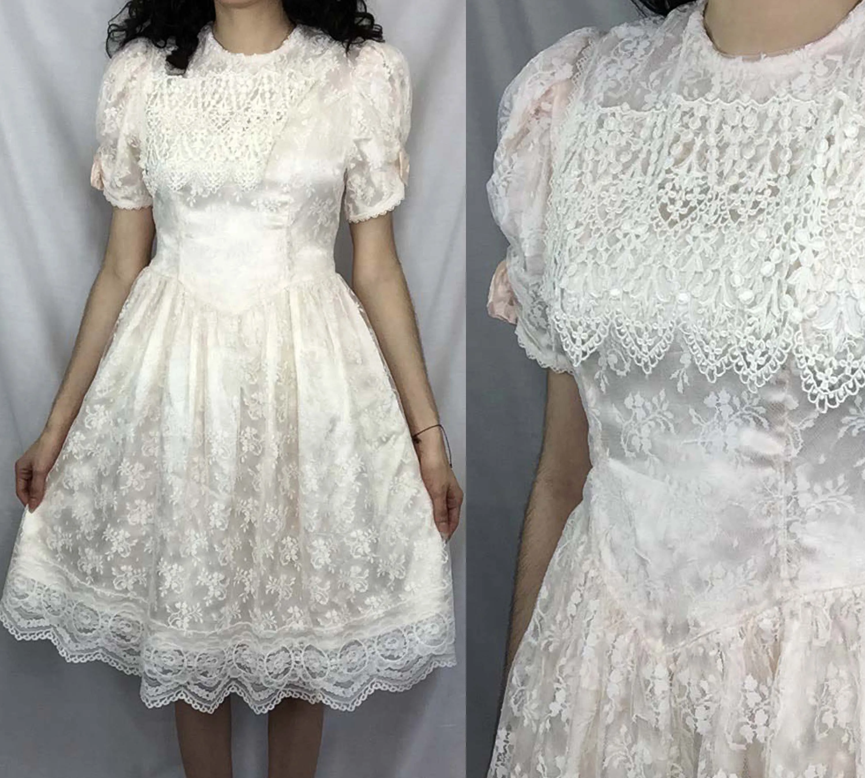 Vintage 80s | Prairie Dress Edwardian Lolita Gunne Sax Babydoll Floral Lace | XS