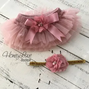 Vintage Pink tutu skirt bloomers and gold glitter headband - embellished bloomers