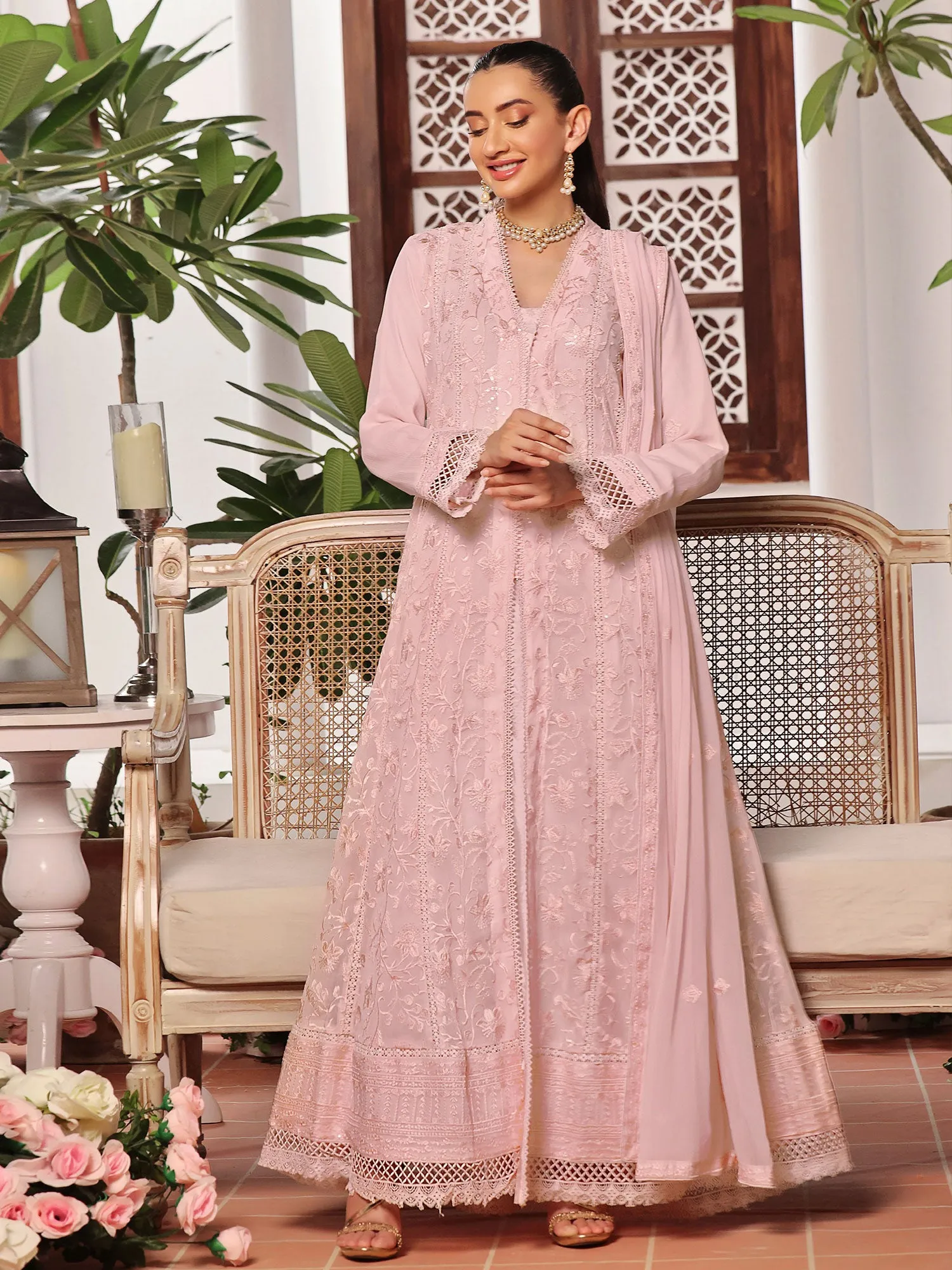 Wardah Uzair "Dil Ruba" Luxury Embroidered Chiffon Gown Suit - GulZar