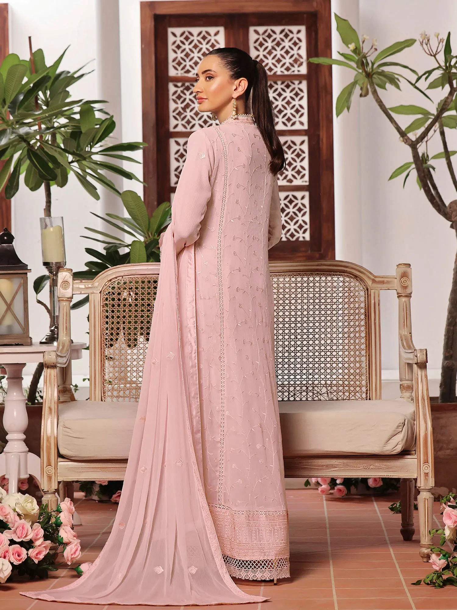 Wardah Uzair "Dil Ruba" Luxury Embroidered Chiffon Gown Suit - GulZar