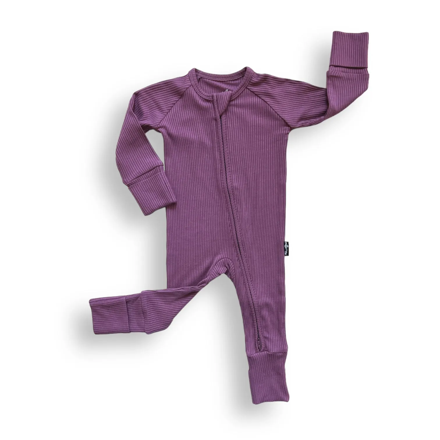 ZIP ROMPER - Plum Ribbed