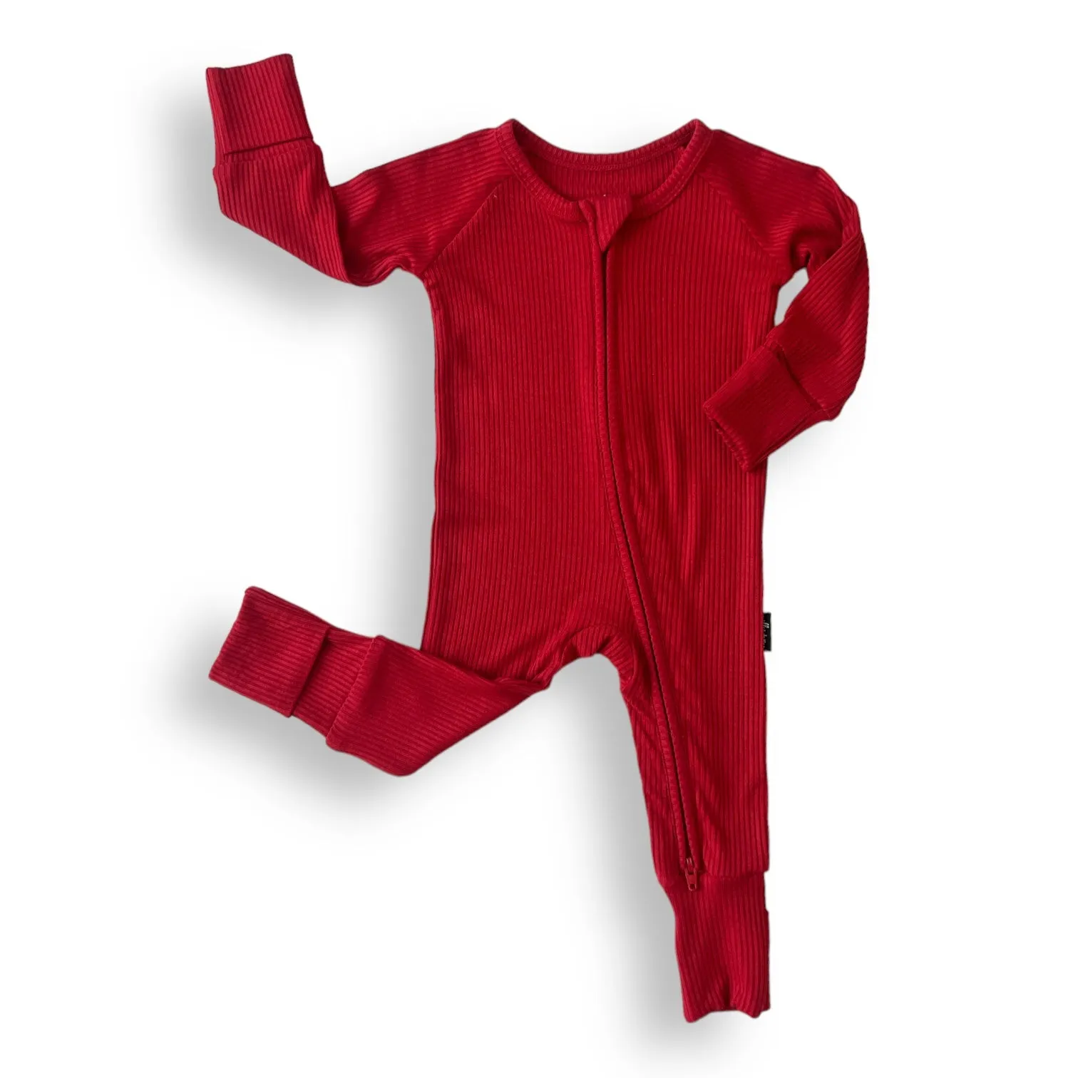 ZIP ROMPER - Red Ribbed